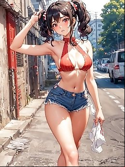 Large condom explosion and pure white swimsuit